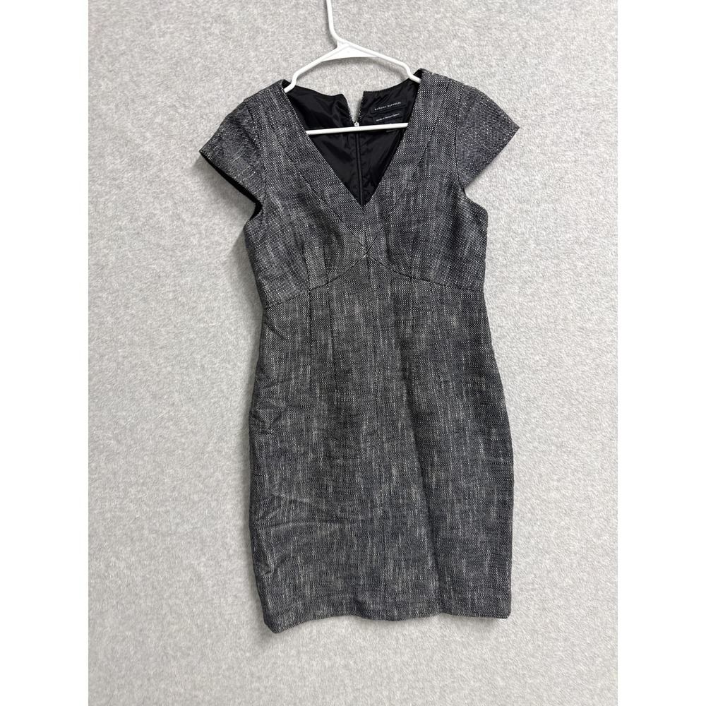Banana Republic Sheath Dress Womens 8 Gray Micro‎ Dotted Print V Neck Cap Sleeve